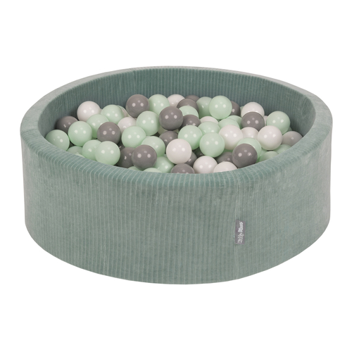 KiddyMoon Piscine À Balles pour Enfants Mousse Côtelé Pour Motricité Bébé, Vert : blanc/gris/menthe, 90x30cm/300 balles