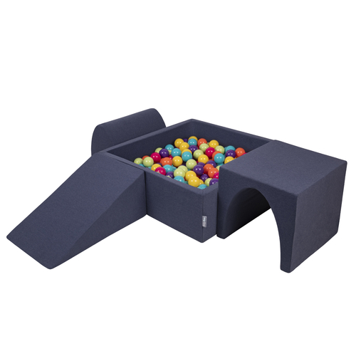 KiddyMoon Aire De Jeux en Mousse avec Carré Piscine À Balles pour Enfants, bleu foncé:vertClr/jaune/turq/orange/rfoncé/violet, Piscine (300 Balles) + Version 2