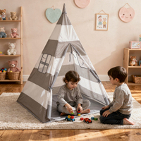 Tipi Tente de Jeu avec Balles Maison de Jeu pour Enfants, grises et blanches rayures , Sans Balles