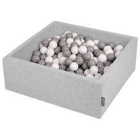 KiddyMoon Piscine à Balles ∅ 7Cm pour Bébé Carré Fabriqué En UE, gris clair: blanc/gris, 90x30cm/200 balles