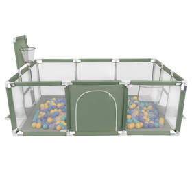 Parc Bébé avec Balles Plastiques Aire De Jeu Pliable Basket Football, vert : turquoise/bleu/jaune/transparent, 900 balles