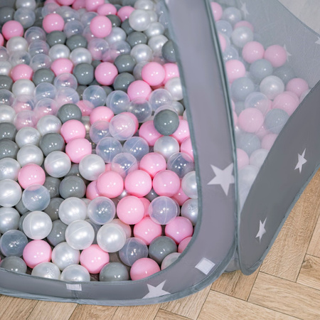 Tente Château Pour Enfants Tente de Jeu Avec Balles Colorées Jouet Cabane Pop-up Château Facile À Monter Maison de Jeu Pour Intérieur et Extérieur, gris: perle-gris-transparent-rose poudré, 105x90cm/100 balles