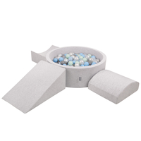 KiddyMoon Aire De Jeux en Mousse avec Rond Piscine à Balles pour Enfants, gris clair: perle/gris/transparent/babyblue/menthe, Piscine (200 Balles) + Version 4
