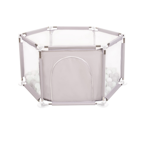 parc bébé hexagonal pliable avec balles plastiques, Gris:blanc/gris/mentha, 900 balles