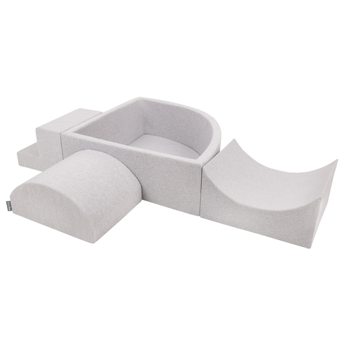 KiddyMoon Aire De Jeux en Mousse avec Quart Angulaire Piscine À Balles pour Bébé, gris clair: perle/gris/transparent/babyblue/menthe, Piscine (300 Balles) + Version 6
