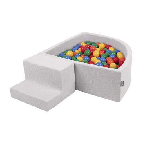 KiddyMoon Aire De Jeux en Mousse avec Quart Angulaire Piscine À Balles pour Bébé, gris clair: jaune/vert/bleu/rouge/orange, Piscine (200 Balles)+ Marches