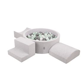 KiddyMoon Aire De Jeux en Mousse avec Rond Piscine à Balles pour Enfants, gris clair: blanc/gris/menthe, Piscine (300 Balles) + Version 6