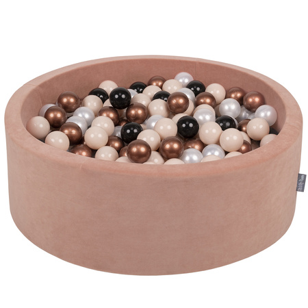 KiddyMoon Velours Piscine à Balles ∅7Cm pour Bébé Rond Fabriqué en EU, rose des sables: beige pastel/cuivre/noir/perle, 90x30cm/300 balles