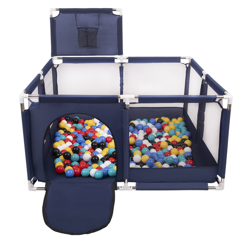 parc bébé avec balles plastiques aire de jeu pliable basket, Bleu:noir/blanc/bleu/rouge/jaune/turquoise, 400 balles