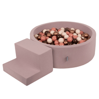 KiddyMoon Aire De Jeux en Mousse avec Rond Piscine à Balles pour Enfants, bruyère: brun/cuivre/beige pastel/saumon, Piscine (100 Balles) + Marches