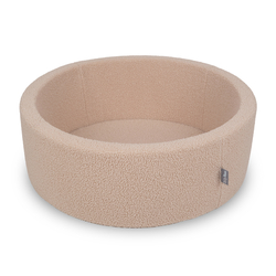 KiddyMoon Piscine à Balles Boules 7 cm pour un Remplissage plus Généreux Pour Bébés au Housse Teddy, Convient dès 8 Mois, beige, 90x30cm/SANS balles