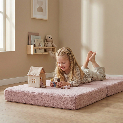 KiddyMoon Matelas Enfant Au Housse Teddy Pliable en Mousse Matelas pour Tout-Petits, Chambre d'enfant, rose, Matelas