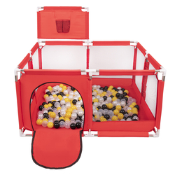 parc bébé avec balles plastiques aire de jeu pliable basket, Rouge:noir/perle/jaune/transparent, 100 balles