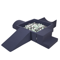 KiddyMoon Aire De Jeux en Mousse avec Carré Piscine À Balles pour Enfants, bleu foncé:blanc/gris/menthe, Piscine (200 Balles) + Version 5