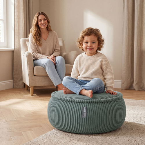KiddyMoon Pouf enfant en mousse avec housse amovible, vert, M