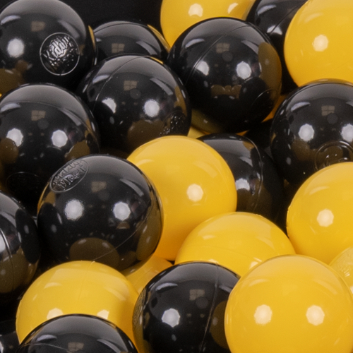 KiddyMoon Balles Colorées Plastique ∅7cm pour Piscine Enfant Bébé Fabriqué en EU, noir/jaune, 100 Balles/7cm