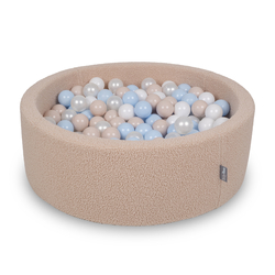 KiddyMoon Piscine à Balles Boules 7 cm pour un Remplissage plus Généreux Pour Bébés au Housse Teddy, Convient dès 8 Mois, Beige: Beige Pastel/Bleu Pastel/Blanc/Perle, 90x30cm/300 Balles