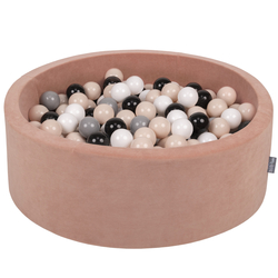 KiddyMoon Velours Piscine à Balles ∅7Cm pour Bébé Rond Fabriqué en EU, rose des sables: beige pastel/gris/blanc/noir, 90x30cm/200 balles