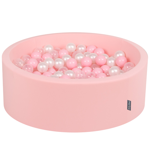 KiddyMoon Piscine à Balles ∅ 7Cm pour Bébé Rond Fabriqué En UE, rose: rose poudre/perle/transparent, 90x30cm/200 Balles