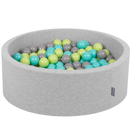 KiddyMoon Piscine à Balles ∅ 7Cm pour Bébé Rond Fabriqué En UE, gris clair:vert clair/turquoise clair/gris, 90x30cm/200 balles