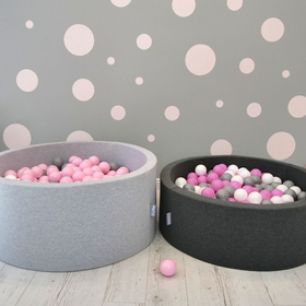 KiddyMoon Piscine à Balles ∅ 7Cm pour Bébé Carré Fabriqué En UE, gris clair: rose poudré/perle/transparent, 90x30cm/200 balles