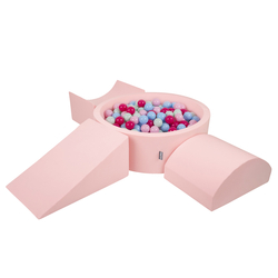 KiddyMoon Aire De Jeux en Mousse avec Rond Piscine à Balles pour Enfants, rose: rose poudré/rose foncé/babyblue/menthe, Piscine (300 Balles) + Version 4
