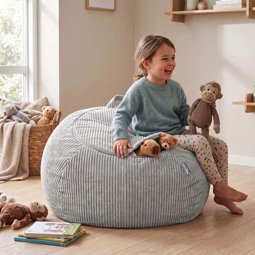 KiddyMoon Pouf pour Enfants 2-en-1 Rangement pour Jouets, 80x80x50cm, gris clair