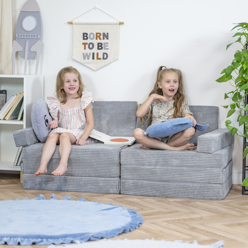 KiddyMoon Canapé Pliant pour Enfants, Canapé Convertible pour Chambre et Salle de Jeux, Matelas au Sol, Mini-Canapé, gris foncé, Canapés avec 2 Oreillers