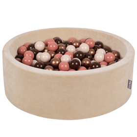 KiddyMoon Velours Piscine à Balles ∅7Cm pour Bébé Rond Fabriqué en EU, beige sableux: brun/cuivre/beige pastel/saumon, 90x30cm/300 balles