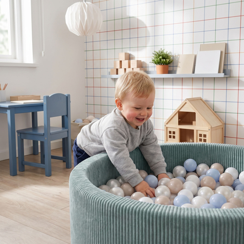 KiddyMoon Piscine Bébé 90 X 30 Cm Avec 200 Balles, Piscine À Balles Pour Bébé Et Enfant, Piscine Enfant En Mousse Douce, Housse Côtelée Lavable, Vert: Bleu past/Jaune past/Blanc/Menthe/Rose pdr, 90x30cm/200 Balles