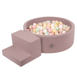 KiddyMoon Aire De Jeux en Mousse avec Rond Piscine à Balles pour Enfants, bruyère: beige pastel/jaune pastel/blanc/menthe/rose poudré, Piscine (100 Balles) + Marches