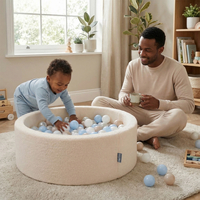 KiddyMoon Piscine à Balles Boules 7 cm pour un Remplissage plus Généreux Pour Bébés au Housse Teddy, Convient dès 8 Mois, Crème: Bleu Pastel/Jaune Pastel/Blanc/Menthe/Rose Poudré, 90x30cm/300 Balles