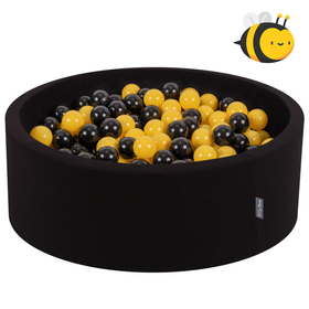KiddyMoon Piscine à Balles ∅ 7Cm pour Bébé Rond Fabriqué En UE, Abeille: noir/jaune, 90x30cm/200 balles