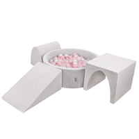 KiddyMoon Aire De Jeux en Mousse avec Rond Piscine à Balles pour Enfants, gris clair: rose poudré/perle/transparent, Piscine (300 Balles) + Version 2