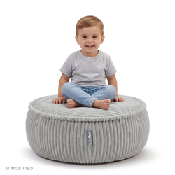 KiddyMoon Pouf enfant en mousse avec housse amovible, gris clair, L