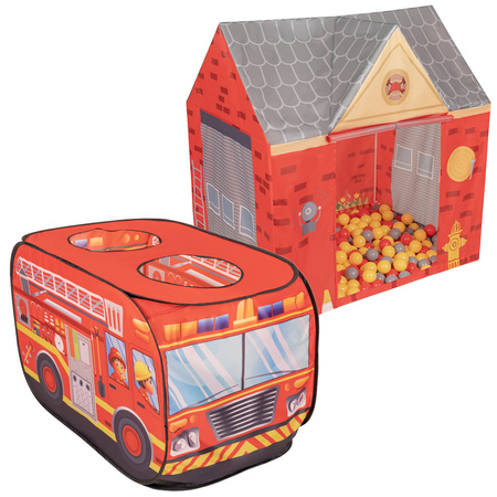Tente De Jeu Pompier pour Enfants Set De Jeu Camion Et Caserne De Pompiers Pour Enfants Avec Boules Pliables Intérieures Extérieures Jeu Coopératif Sensoriel Montessori, rouge : gris-jaune-rouge, 100 balles