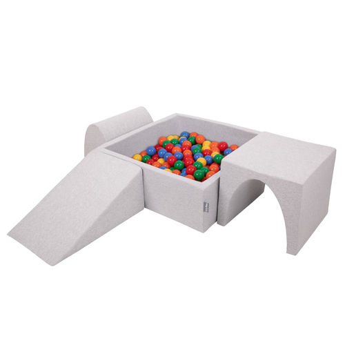 KiddyMoon Aire De Jeux en Mousse avec Carré Piscine À Balles pour Enfants, gris clair: jaune/vert/bleu/rouge/orange, Piscine (200 Balles) + Version 2