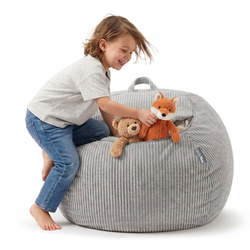 KiddyMoon Pouf pour Enfants 2-en-1 Rangement pour Jouets, 80x80x50cm, gris clair