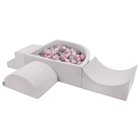 KiddyMoon Aire De Jeux en Mousse avec Quart Angulaire Piscine À Balles pour Bébé, gris clair: perle/gris/transparent/rose poudré, Piscine (300 Balles) + Version 6