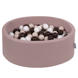 KiddyMoon Piscine à Balles ∅ 7Cm pour Bébé Rond Fabriqué En UE, Béruée: beige pastel/brun/blanc, 90x30cm/200 balles