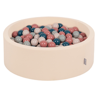 KiddyMoon Piscine à Balles ∅ 7Cm pour Bébé Rond Fabriqué En UE, beige: turquoise foncé/beige pastel/vert de gris/saumon, 90x30cm/200 balles