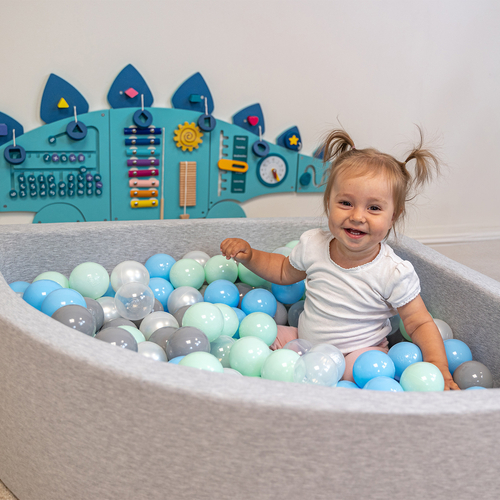 KiddyMoon Piscine à Balles ∅ 7Cm pour Bébé Quart Angulaire Fabriqué En UE, gris clair: perle/gris/transparent/babyblue/menthe, 90x30cm/200 Balles