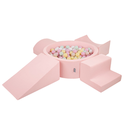 KiddyMoon Aire De Jeux en Mousse avec Rond Piscine à Balles pour Enfants, rose: beige pastel/jaune pastel/blanc/menthe/rose poudré, Piscine (200 Balles) + Version 5