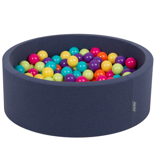 KiddyMoon Piscine à Balles ∅ 7Cm pour Bébé Rond Fabriqué En UE, bl.foncé:vert cl/jaune/turq/orange/r.foncé/violet , 90x30cm/300 balles