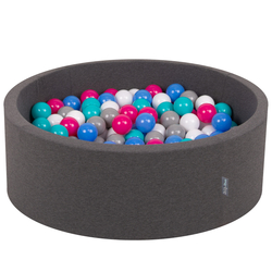 KiddyMoon Piscine à Balles ∅ 7Cm pour Bébé Rond Fabriqué En UE, gris foncé:blanc/gris/bleu/rose foncé/turq. clair, 90x30cm/200 balles