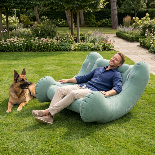 KiddyMoon Fauteuil à Bascule Gonflable À Bascule Pour l'intérieur et l'extérieur avec Poignées Et Pompe, sauge, L
