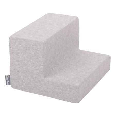 KiddyMoon Aire De Jeux en Mousse avec Rond Piscine à Balles pour Enfants, gris clair: perle/gris/transparent/rose poudré, Piscine (200 Balles)+ Marches