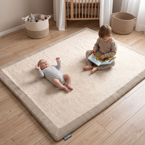 KiddyMoon Tapis de jeu doux pour enfant, antidérapant, rectangulaire, beige