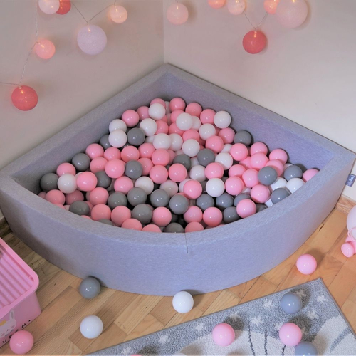 KiddyMoon Piscine à Balles ∅ 7Cm pour Bébé Carré Fabriqué En UE, gris clair: blanc/gris/rose poudré