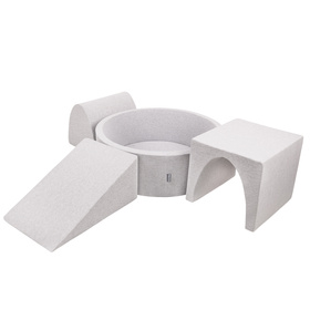 KiddyMoon Aire De Jeux en Mousse avec Rond Piscine à Balles pour Enfants, gris clair: blanc/gris/rose poudré, Piscine (200 Balles) + Version 2